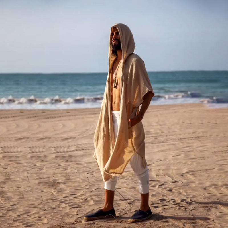 Men's Hooded Kaftan made of Linen-Cotton Blend Oversized with Pockets Mune Fashion