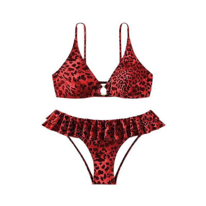 Women Triangle Bikini Set with Ruffle Details and Jewelry Ring Mune Fashion