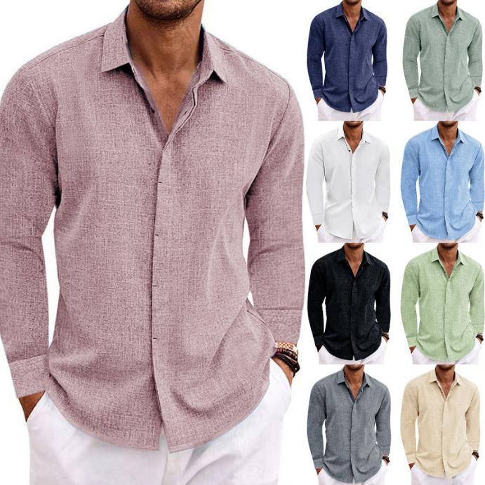 Men's linen look long-sleeve shirt with Kent collar and concealed button placket Mune Fashion