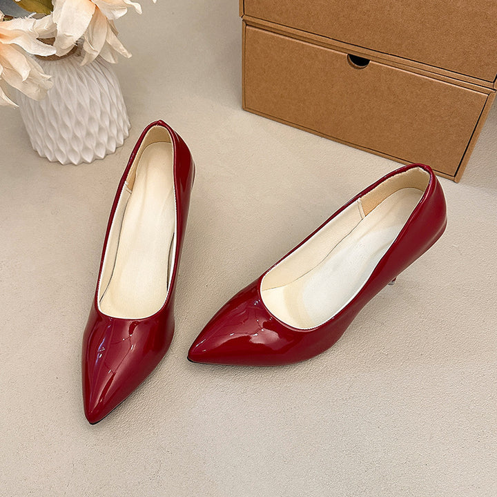Ladies Elegant Patent Pumps with Pointed Toe, Padded Comfort Sole and Slim Stiletto Heel