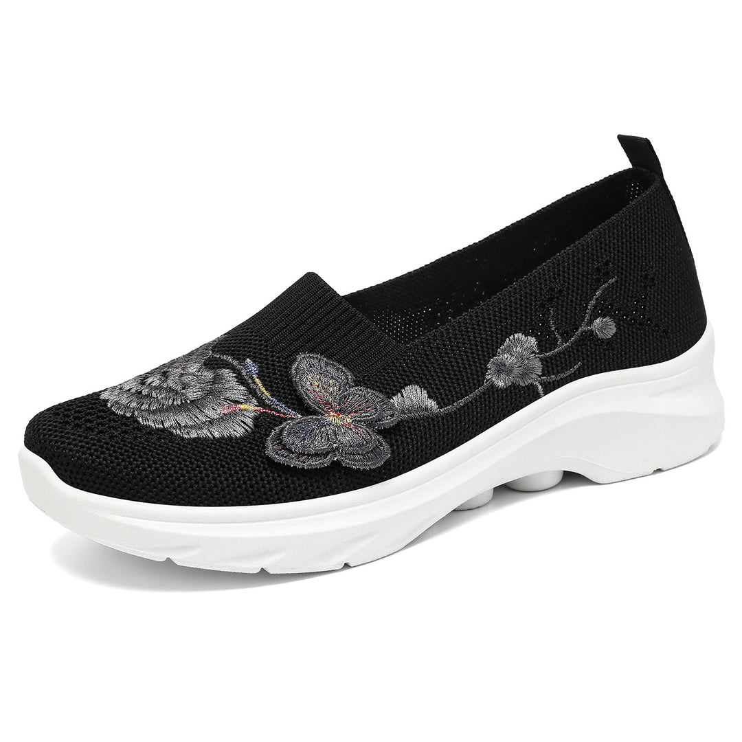Women's knitted slip-on slippers with butterfly embroidery and cushioning EVA platform sole Mune Fashion
