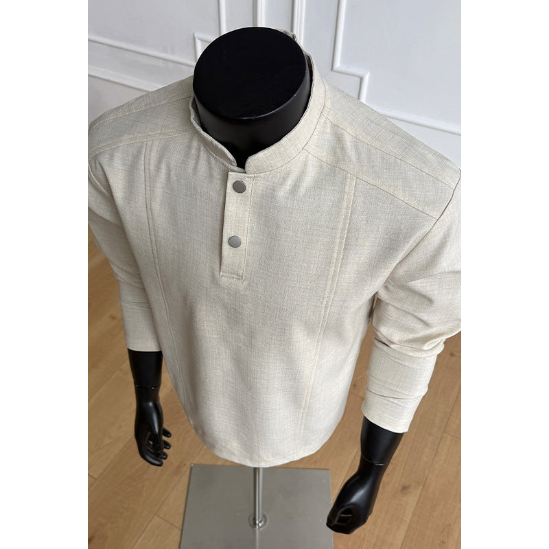 Men's Elegant Modern Long Sleeve Shirt with Stand Collar and Button Placket Mune Fashion