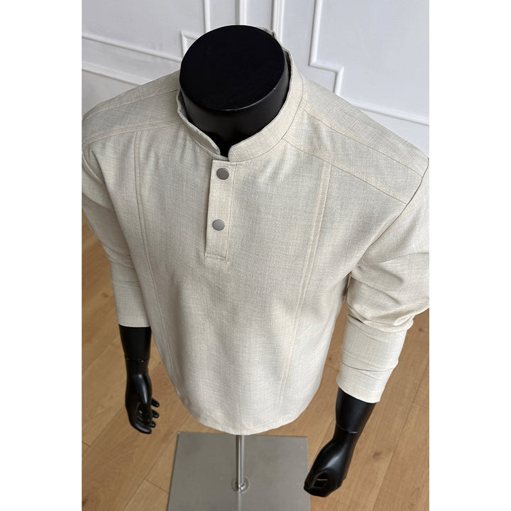 Men's Elegant Modern Long Sleeve Shirt with Stand Collar and Button Placket Mune Fashion