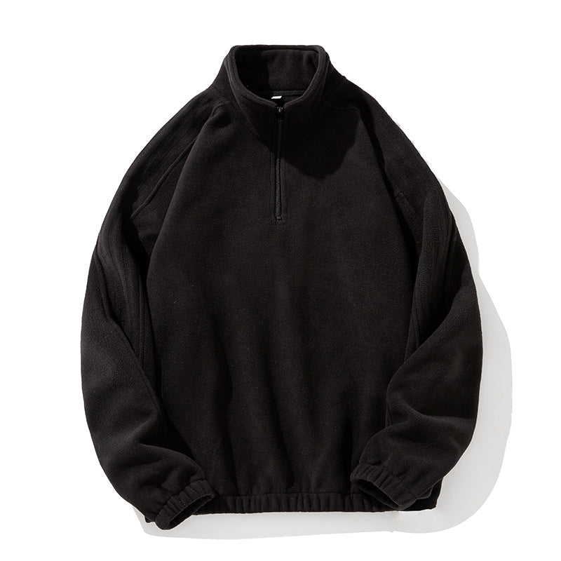 Unisex Fleece Pullover with Half-Zip, Stand Collar and Elastic Hem Mune Fashion