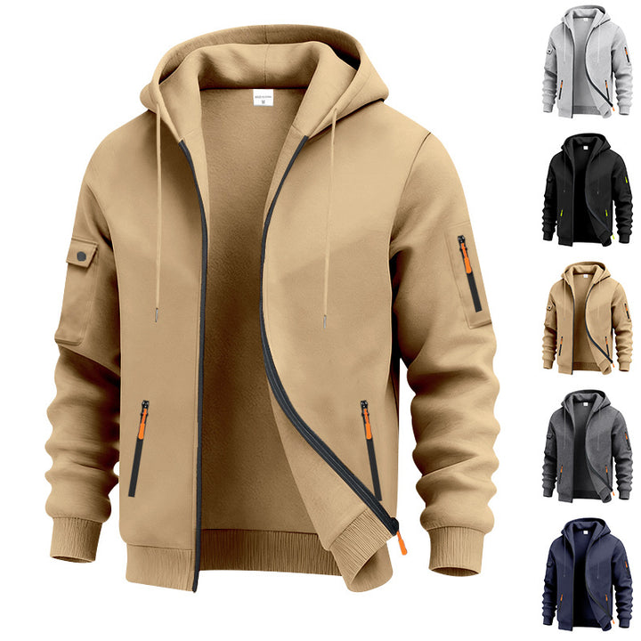 Men's nan technical zip hoodie jacket with water-repellent zipper pockets, hood, and reinforced sleeve piping Mune Fashion