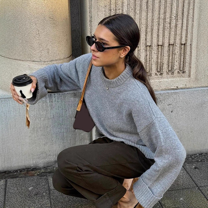 Women Soft Oversized Knitted Sweater with Round Neck, Extended Cuffs, and Ribbed Hem Mune Fashion
