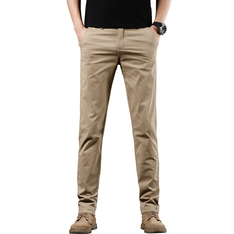 Men's Slim-Fit Cotton Chino Pants with Elastic Waistband and Straight Leg Mune Fashion