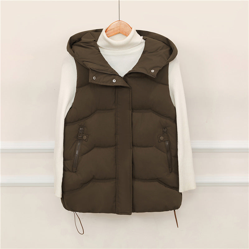 Women's nano-padded hooded vest with concealed zip placket, adjustable drawstring waist and functional zip pockets Mune Fashion