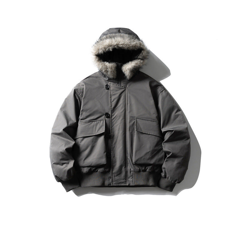 Men's Insulated Winter Bomber Jacket with Hood and Faux Fur Trim Mune Fashion