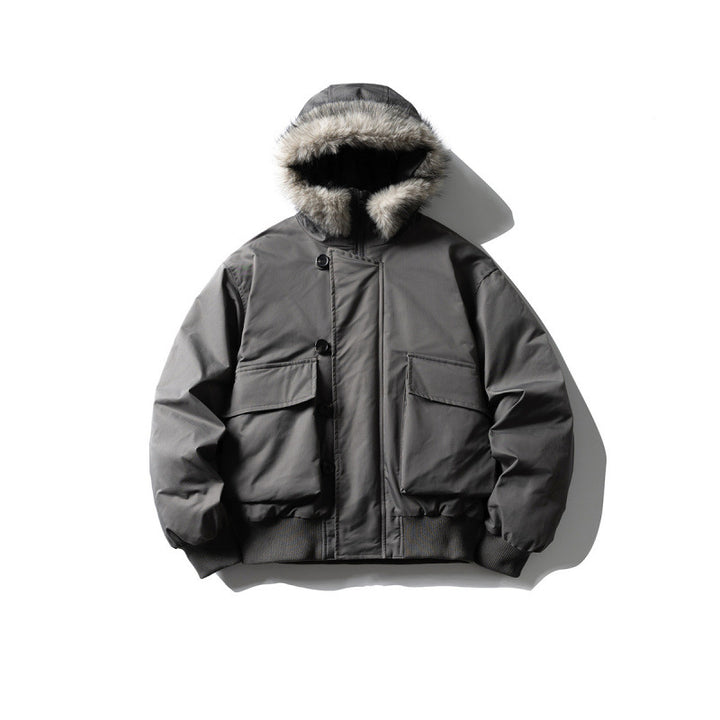 Men's Insulated Winter Bomber Jacket with Hood and Faux Fur Trim Mune Fashion