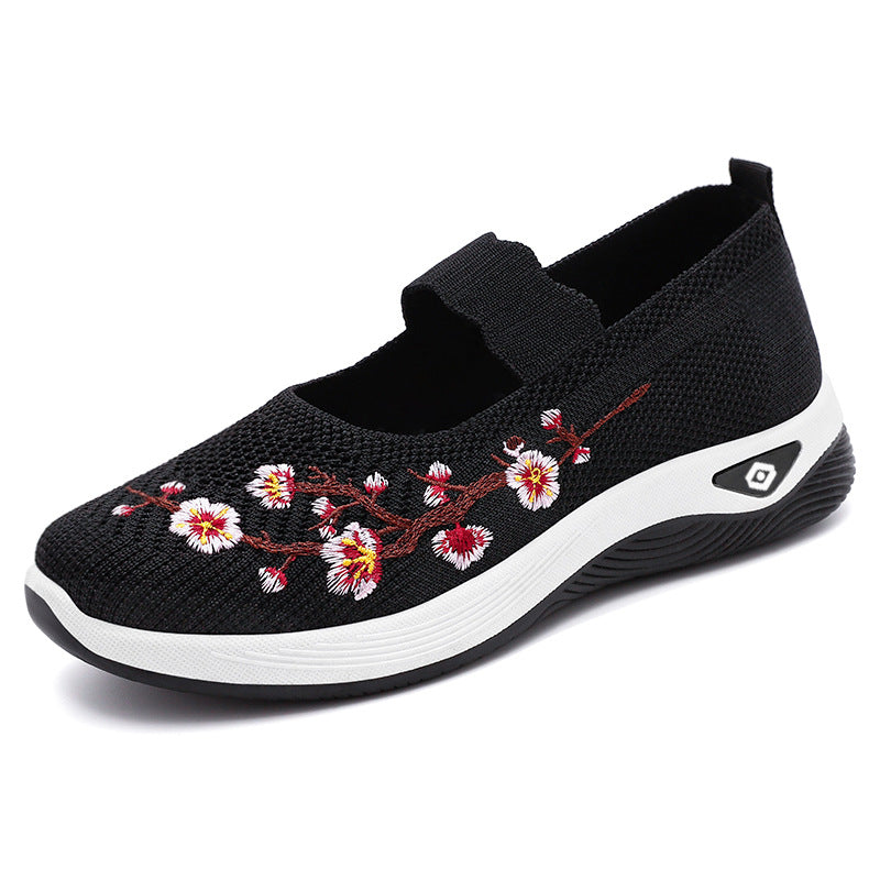 Women's Sporty Slip-On Sneakers with Floral Embroidery Design Mune Fashion