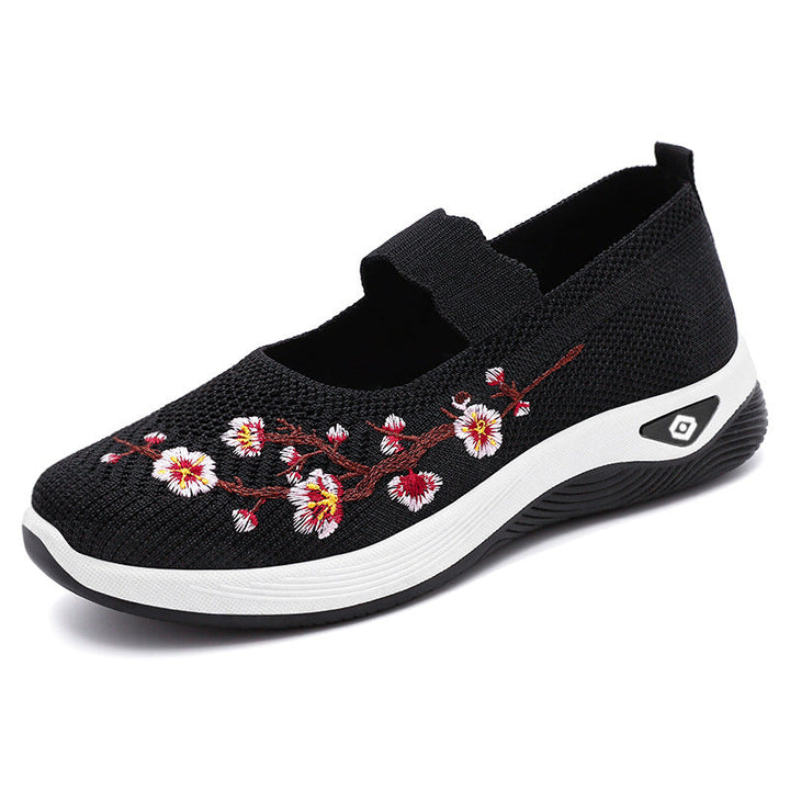 Women's Sporty Slip-On Sneakers with Floral Embroidery Design Mune Fashion
