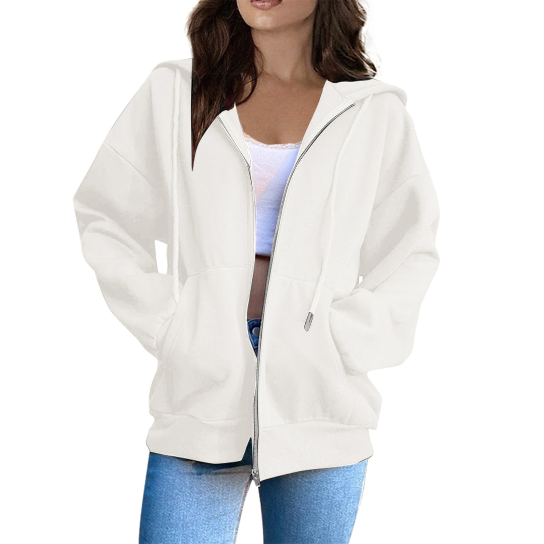 Women's casual hoodie jacket with continuous zipper, kangaroo pockets, and voluminous raglan sleeves Mune Fashion