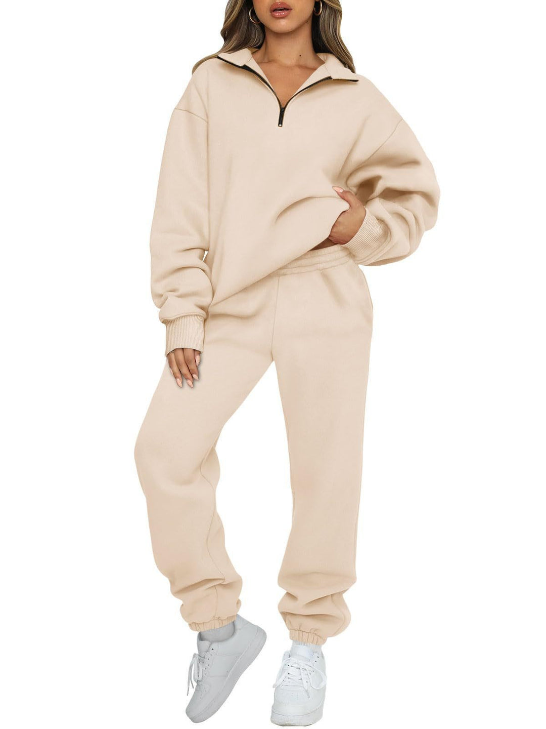 Women's oversized sweatshirt jogging pants set with zipper collar Mune Fashion