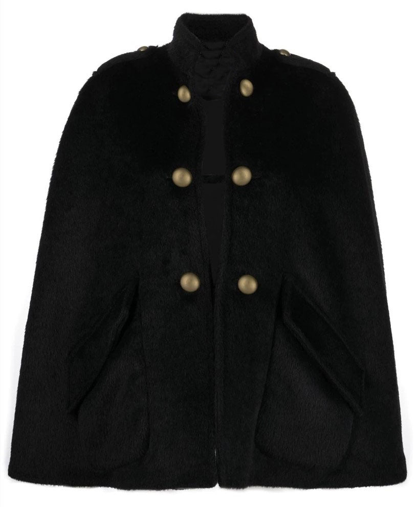 Women's short cape with stand-up collar, velvety texture and decorative gold buttons Mune Fashion