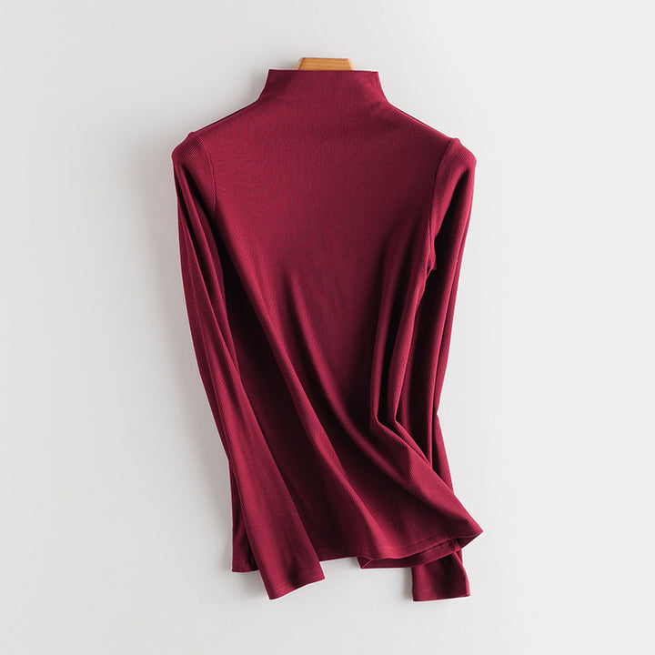 Women Fine Rib Long Sleeve Shirt with Turtleneck and Ruffle Edges Mune Fashion