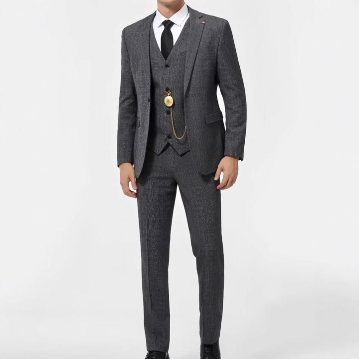 Men's Elegant Suit with Waistcoat and Lapel Pin