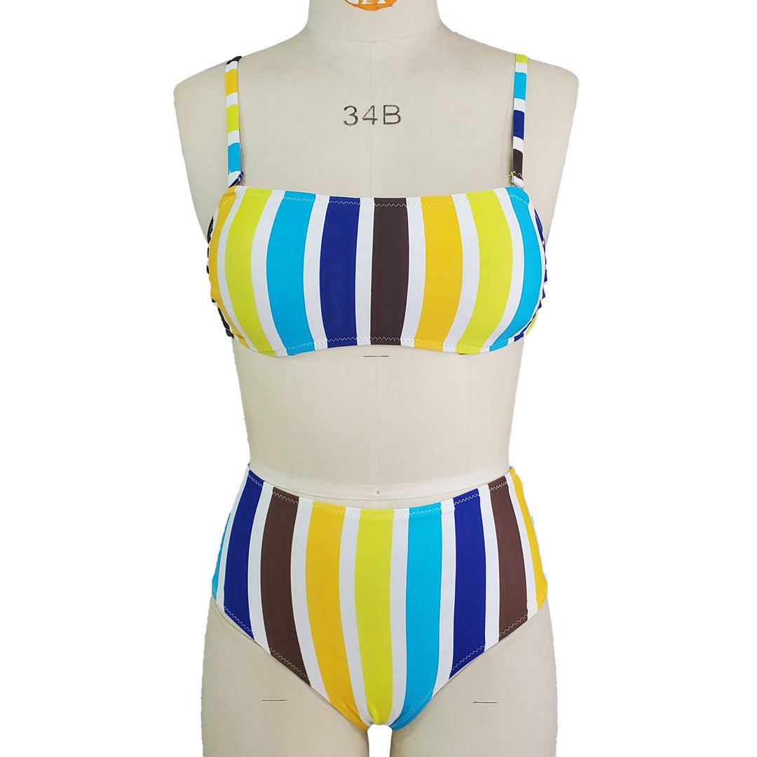 Ladies High-Cut Bikini with Wide Stripes Mune Fashion