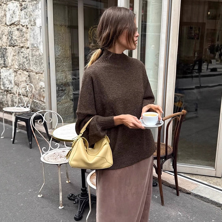 Women Oversized Turtleneck Sweater made of fine knit with Balloon Sleeves Mune Fashion