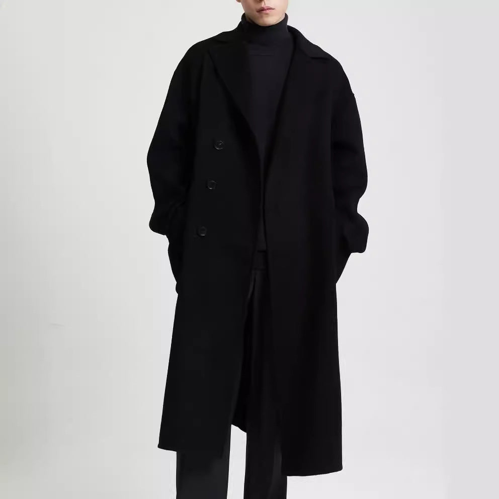 Men's Oversized Double-Breasted Wool Coat with Loose Fit and Classic Lapels Mune Fashion