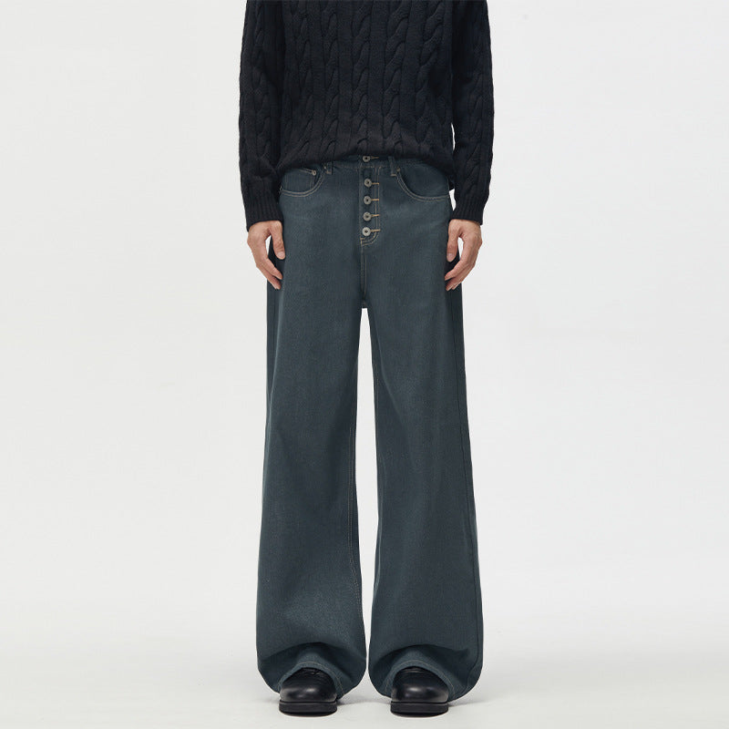 Men's Marlene denim pants in ultra-wide baggy cut with visible button placket Mune Fashion