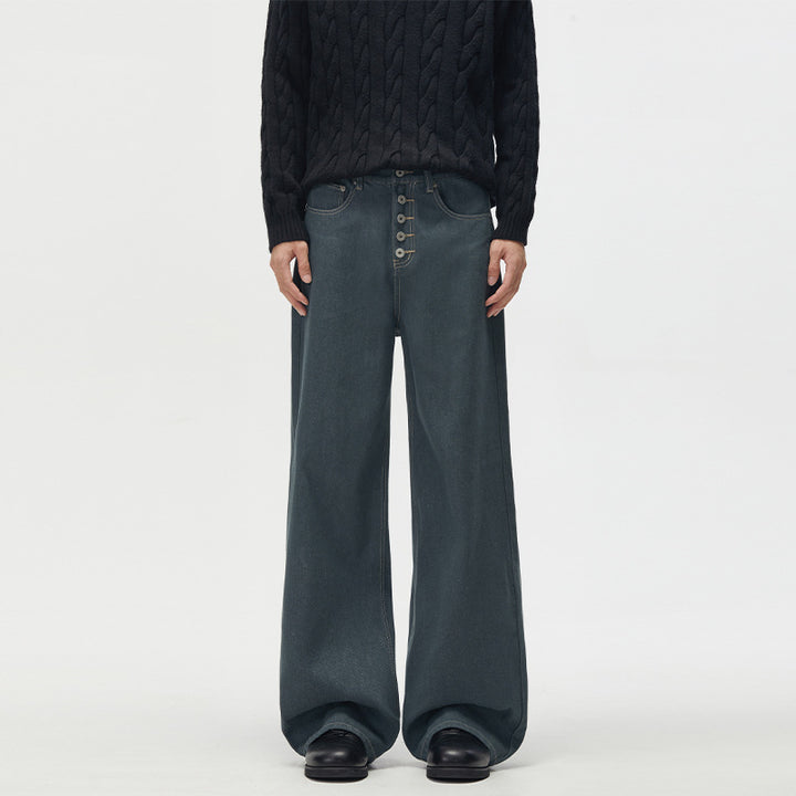 Men's Marlene denim pants in ultra-wide baggy cut with visible button placket Mune Fashion