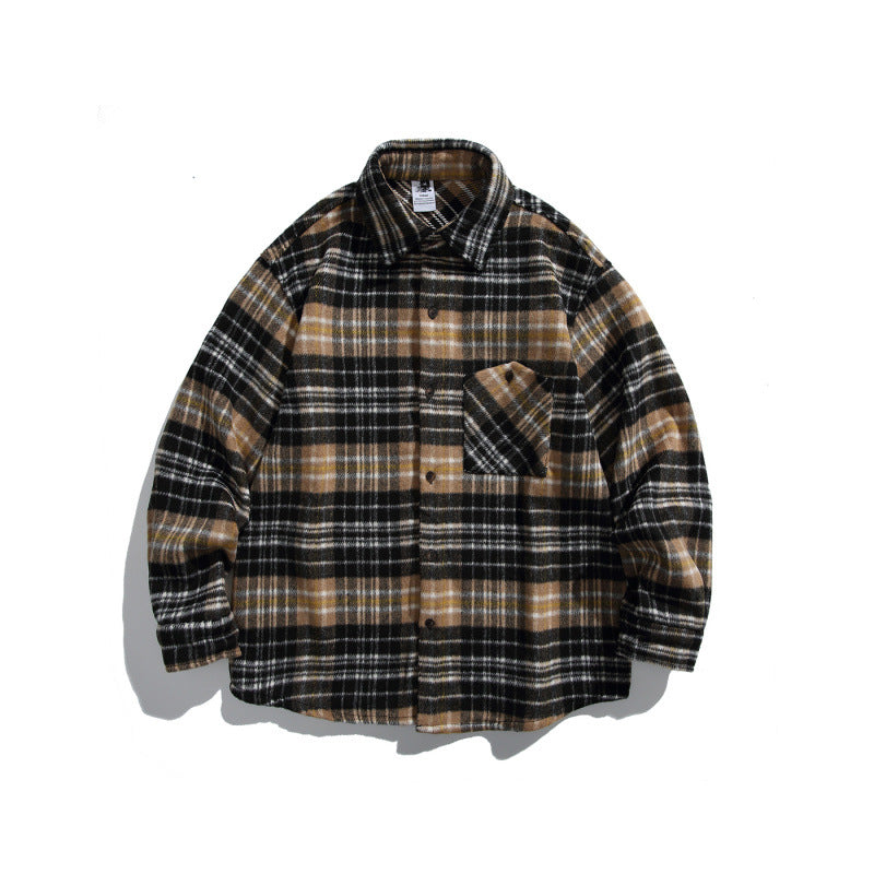 Unisex Boxy Overshirt Jacket made of soft wool blend with check pattern and patch chest pocket Mune Fashion