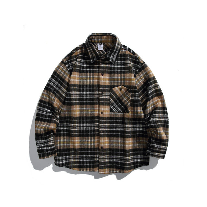 Unisex Boxy Overshirt Jacket made of soft wool blend with check pattern and patch chest pocket Mune Fashion
