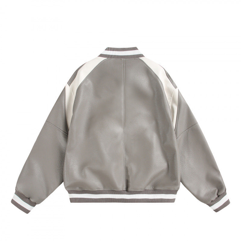 Unisex Boxy Oversized Faux Leather Bomber Jacket with Contrast Panels and Ribbed Cuffs Mune Fashion