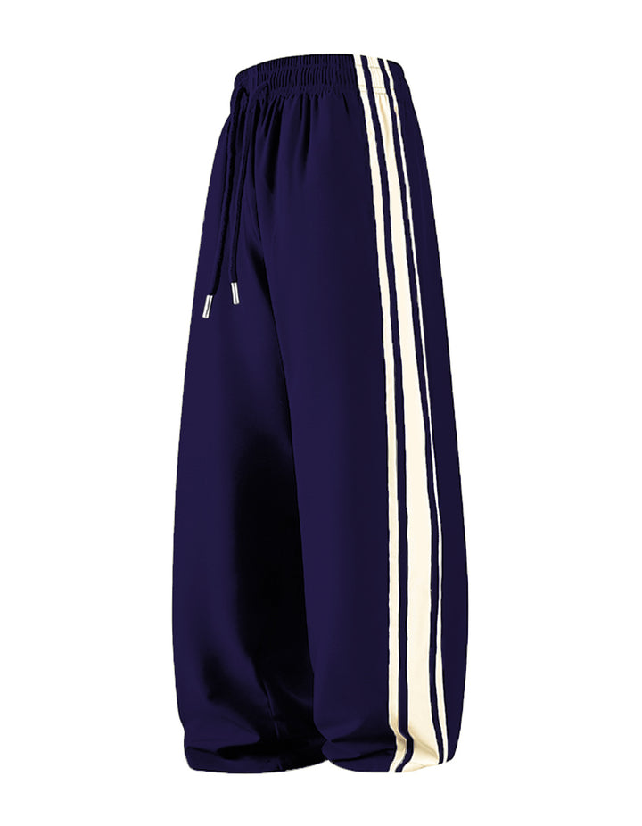 Women Wide Trackpants with Drawstring Waistband and Side Contrast Stripes Mune Fashion
