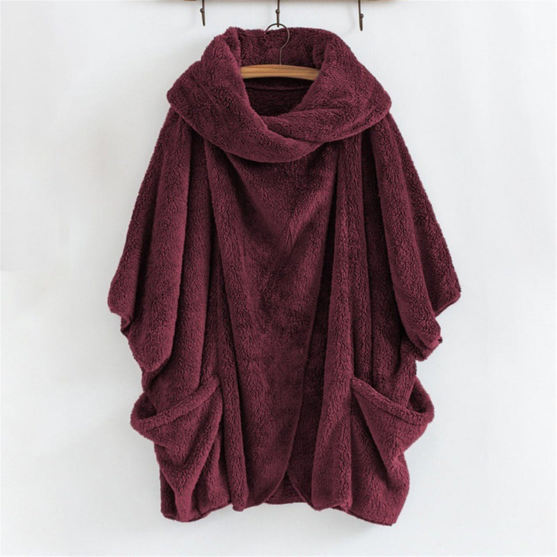 Women Oversize Cozy Poncho with large funnel neck and kangaroo pockets Mune Fashion