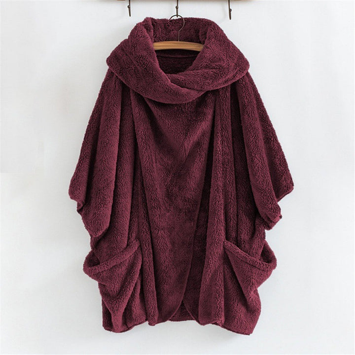 Women Oversize Cozy Poncho with large funnel neck and kangaroo pockets Mune Fashion