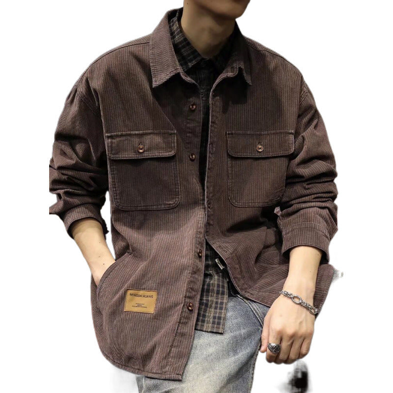 Men's corduroy overshirt jacket with patch chest pockets and relaxed oversized fit Mune Fashion