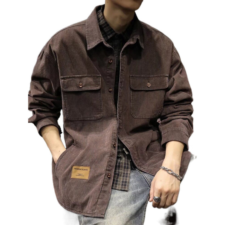 Men's corduroy overshirt jacket with patch chest pockets and relaxed oversized fit Mune Fashion