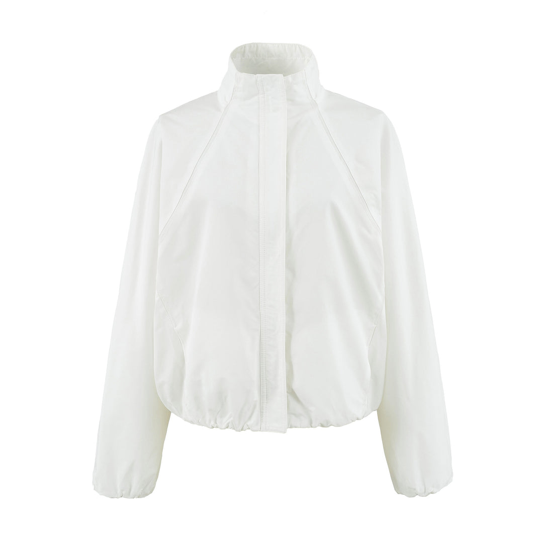 Women's Lightweight Rain and Wind Jacket with Stand Collar, Concealed Zipper and Elastic Hem Mune Fashion