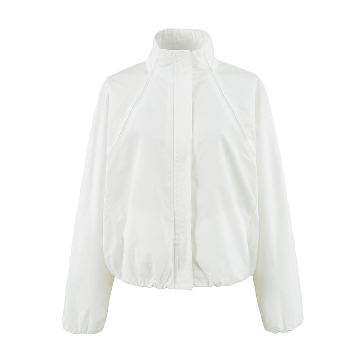 Women's Lightweight Rain and Wind Jacket with Stand Collar, Concealed Zipper and Elastic Hem Mune Fashion