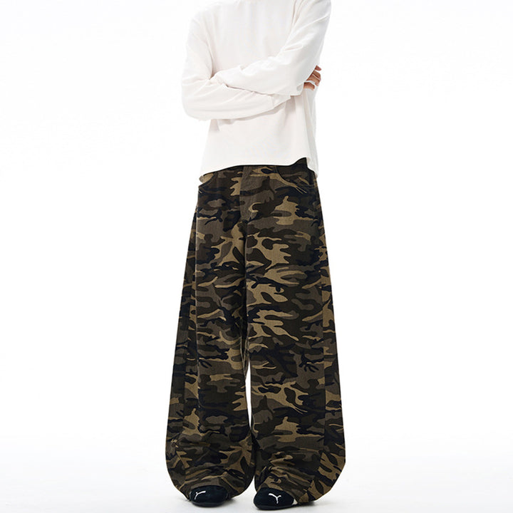 Men's Extra Long Camouflage Palazzo Pants with Extremely Wide Leg and Elastic Waist Mune Fashion