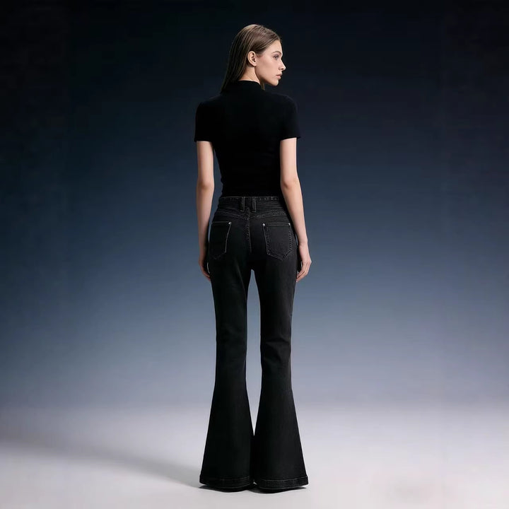 Women's High-Waist Denim Pants with Bow Tie, High Waist and Wide Flare Mune Fashion