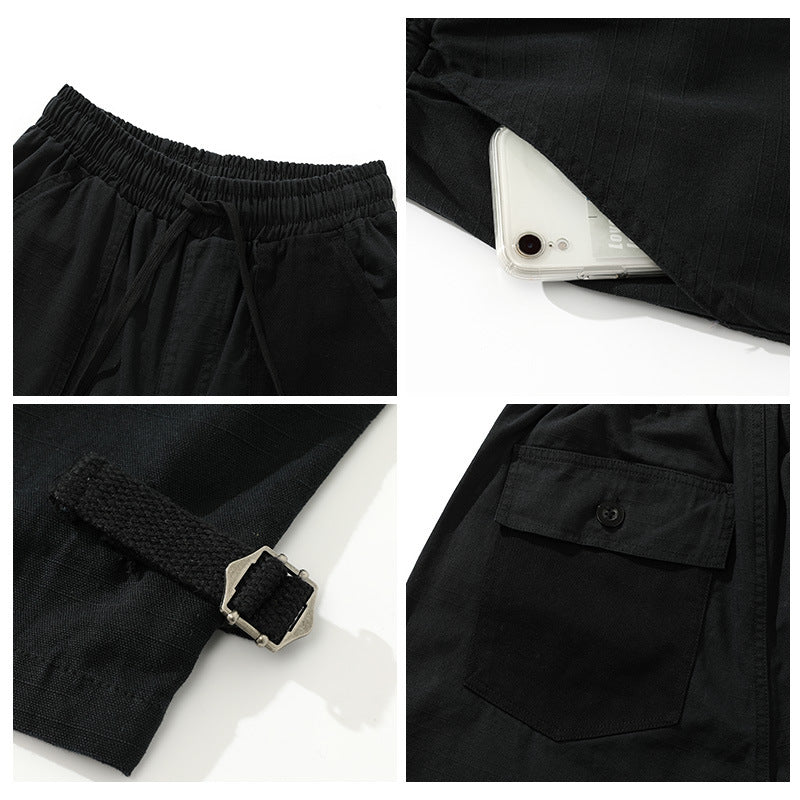 Men's wide cropped cargo pants with elastic drawstring waistband, patch pockets and adjustable ankle straps Mune Fashion