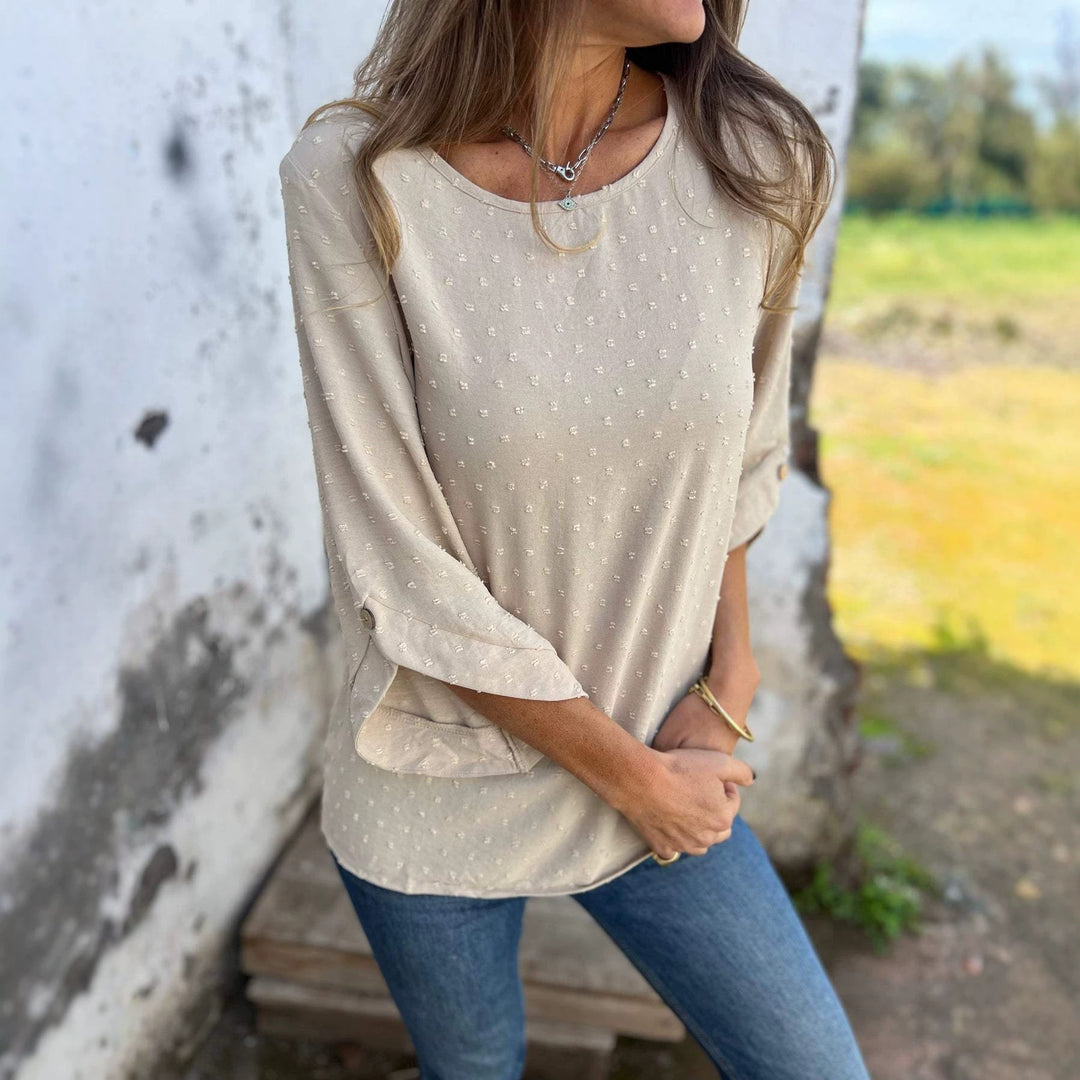 Ladies blouse with textured dot pattern and three-quarter sleeves Mune Fashion