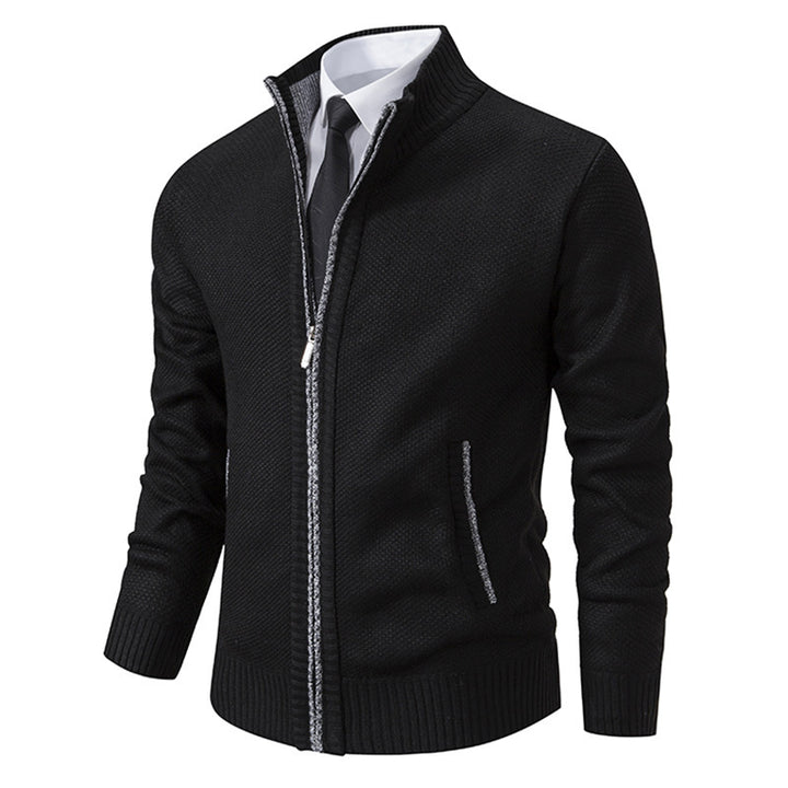 Men's upscale cardigan with stand-up collar and full-length zipper, thermally insulating and tailored fit Mune Fashion
