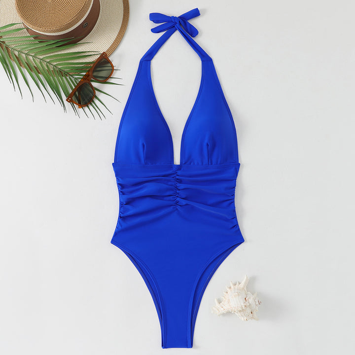 Women's high-cut swimsuit with elegant V-neckline and playful ruffle detail Mune Fashion