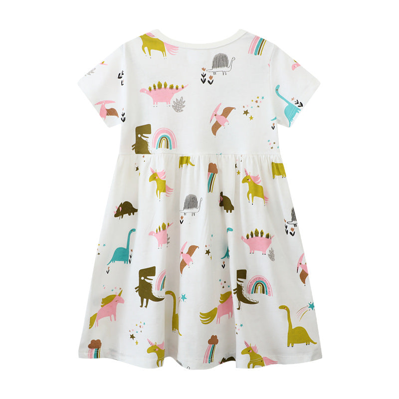 Girls' casual dress with playful dinosaur and unicorn motifs Mune Fashion