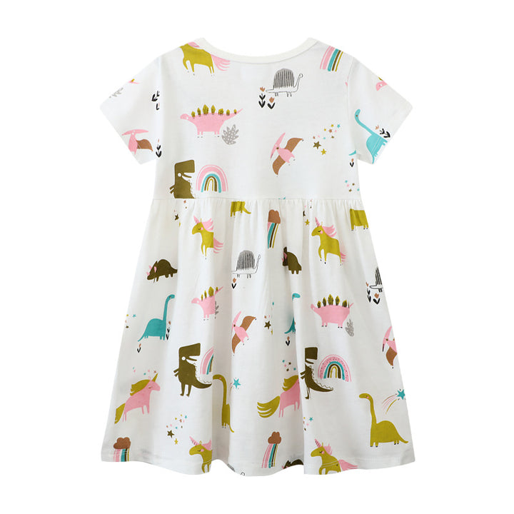Girls' casual dress with playful dinosaur and unicorn motifs Mune Fashion