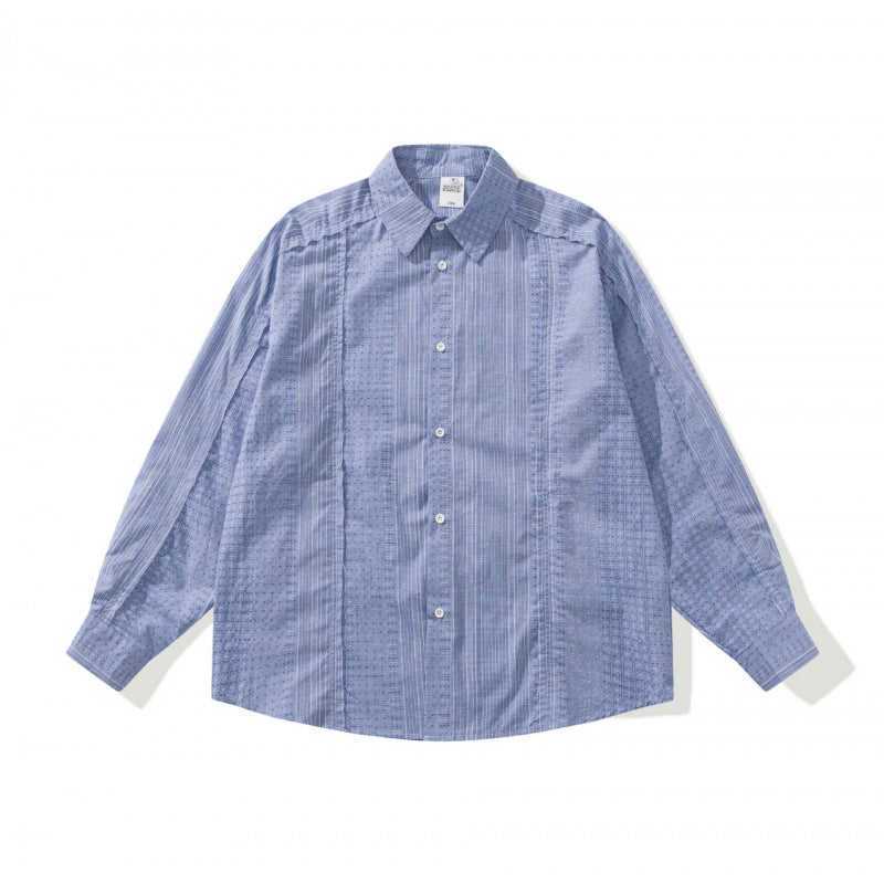Unisex Oversize-Long Sleeve Shirt made of lightweight textured cotton with a Kent collar and fine striped border Mune Fashion