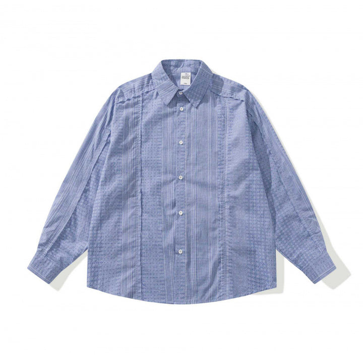 Unisex Oversize-Long Sleeve Shirt made of lightweight textured cotton with a Kent collar and fine striped border Mune Fashion