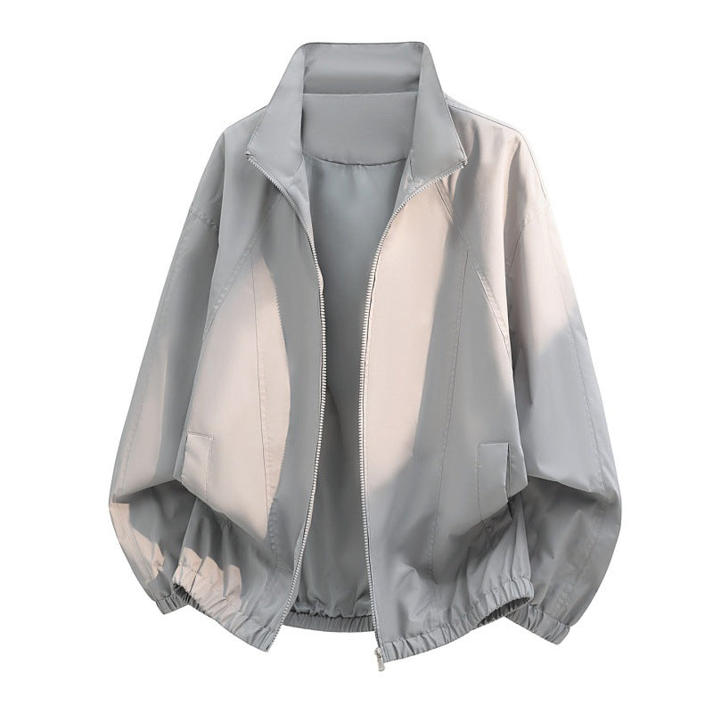 Men's oversized lightweight jacket with stand-up collar, elastic hem, and decorative contrast seams Mune Fashion