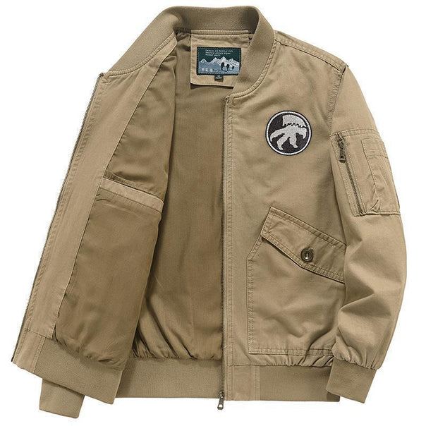 Men's Lightweight Flight Bomber Jacket in Utility Canvas with Arm Pocket and Patch Flap Pockets Mune Fashion