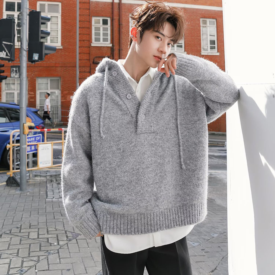 Men's fashionable chunky knit sweater with hood Mune Fashion