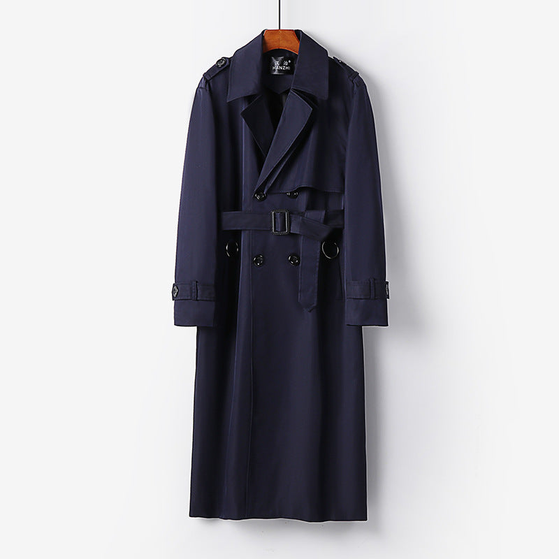 Men's Elegant Ankle-Length Trench Coat with Concealed Button Placket and Waist Belt Mune Fashion